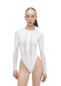 Bodysuit Rayline with Mesh in White