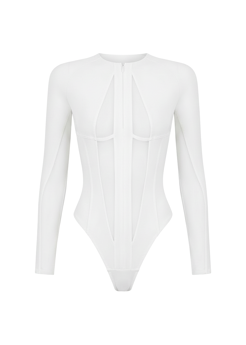 Bodysuit Rayline with Mesh in White